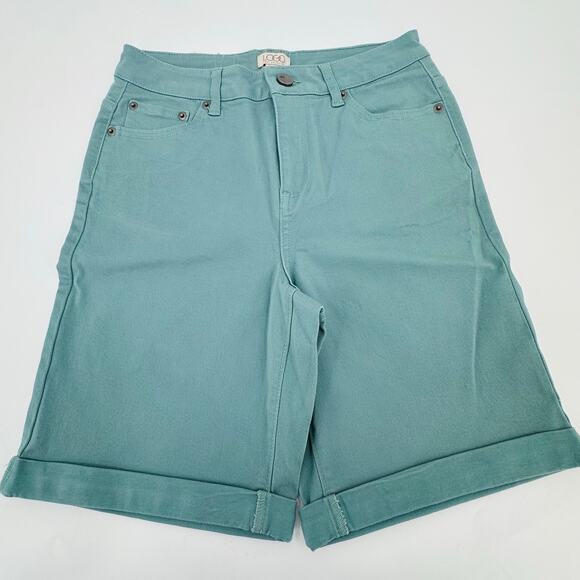 LOGO by Lori Goldstein Stretch Jean Shorts Womens Size 2 Sage Green Roll-up Cuff - Picture 1 of 7